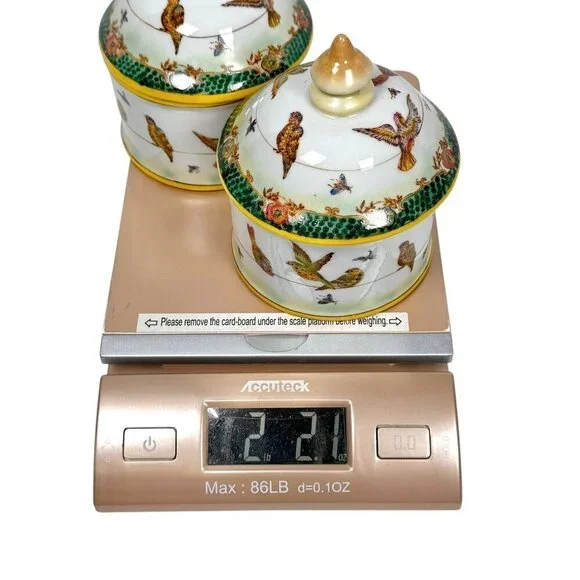 VTG Ceramic Hand Painted Lidded Jar Set Dish Asiatides Mark Chinese Birds 2PCs - Picture 14 of 15